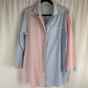 Cynthia Rowley Sleepwear 100% Cotton Blue Pink Candy Stripe Night Shirt Size:M - Picture 1 of 12