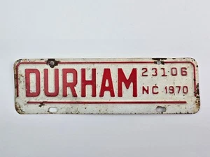 1970 Durham NC City Tag License Plate Red Letters Topper 12" - Picture 1 of 5