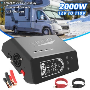 Inverter di Potenza Auto DC12V a 110V AC Onda Sinusoidale Pura Convertitore Solare LCD USB 2000W - Foto 1 di 14