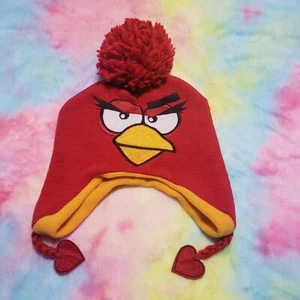 Angry Birds Beanie Winter Hat Red Yellow Girls 4-16 Heart Tassels Ear Flaps - Picture 1 of 8