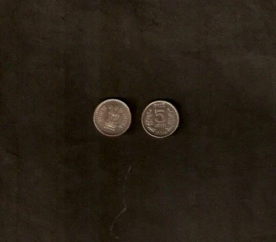 INDIA 5 RUPEES 2000-2005 or 2010 X 1 Pcs DATE ASHOK PILLAR UNC MONEY INDIAN COIN - Image 1 of 4