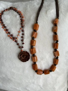Two Necklaces A Carnelian Boho Necklace Stack Stations + Red Coral Coconut Shell - Picture 1 of 13