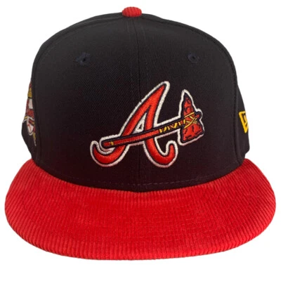 New Era Navy Atlanta Braves 30th Season Corduroy Bill 59FIFTY Fitted Hat 7 3/8 - Image 1 of 4