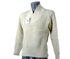 Unbranded Men's Sweater 100% Pure Wool Shawl Collar Cream Color Size S - Picture 1 of 4