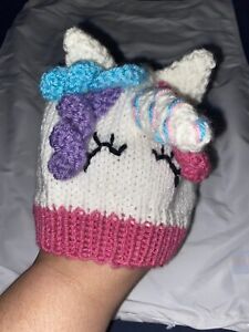 Toddler Girls Unicorn Sweater Cap Hat Pink purple Blue White 4T 5T