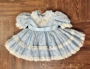 VTG Precious Baby Girl Ruffle Lace Full Circle Party Dress Pastel Blue Frills