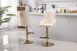 Velvet 360 Swivel Breakfast High Bar Home Kitchen Pub Stools Chair Seat Gas Lift - Picture 1 of 41