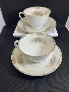 Noritake: Occupied Japan, Teacup Set(2)  "Blue Garland"  Vintage +80YO - Picture 1 of 7