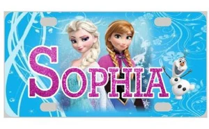 FROZEN MINI LICENSE PLATE ELSA & ANNA Bicycles Wagons Door Sign Kids Personalize - Picture 1 of 2