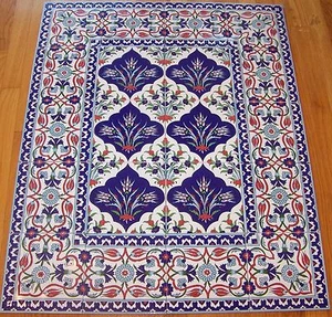 Iznik motivo floreale rialzato bordo 40""x32"" pannello da parete piastrella ceramica turca - Foto 1 di 12