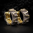 Men's Thick TwoTone Gold 925 Sterling Silver Huggie Hoop Cubic Zirconia Earrings