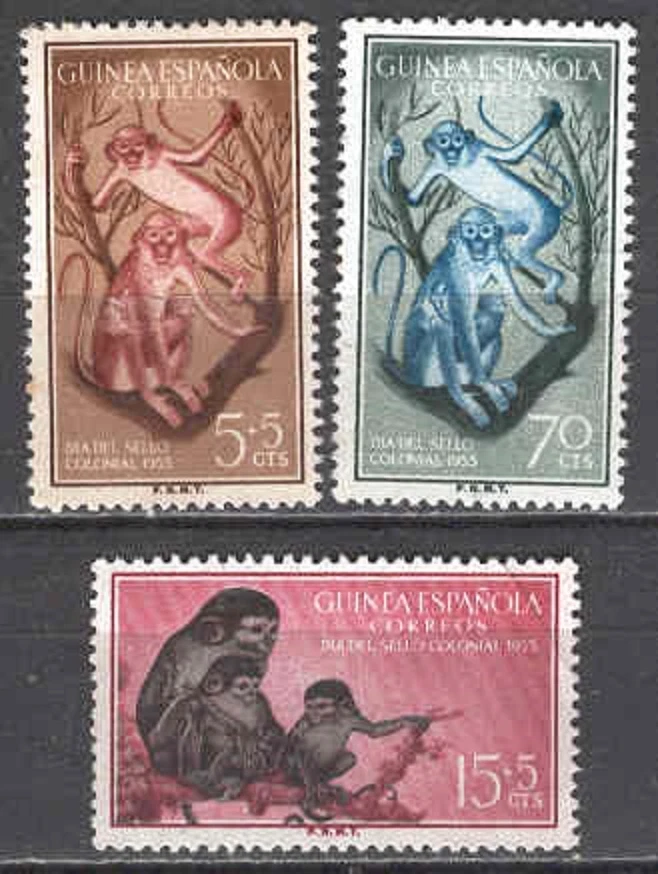 GUINEA ESPAÑOLA Edifil # 355/357 **  MNH  Fauna / Monos 1955 - Imagen 1 de 1
