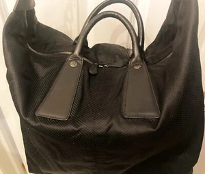 BREIL Milano Italy Leather Trim Nylon Weekender Duffel Bag Black 18" x 24" - Picture 1 of 6