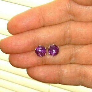 AMETHYST EARRINGS PURPLE AFRICAN MINED BIG 8MM HEAT TREATED GEMS XTRA BIG BACKS - Picture 1 of 6