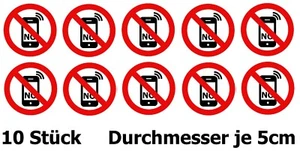 10 NO HANDY 5cm HANDYVERBOT KEIN MOBILTELEFON AUFKLEBER VERBOTEN RUHEZONE SCHILD - Bild 1 von 2