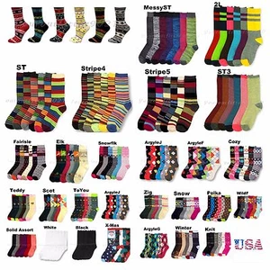 6 & 12 Pack Womens Fashion Crew Socks Argyle Stripe Casual Cute Design Christmas - Picture 1 of 29