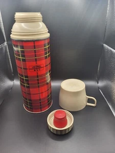 Vintage Thermos King Seeley Red Plaid 1973 Cup Stopper Filler 9 3/4 #2242 - Picture 1 of 3