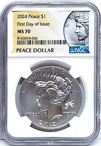 2024 P Dólar De Plata Peace Sin Circular NGC MS 70 Primer Día De Emisión En Mano - Imagen 1 de 2