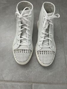 Gucci Women’s White Leather Silver Studded High Top Sneakers - 7 - White