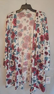 LULAROE CAROLINE FLORAL RED ROSES LONG CARDIGAN W/POCKETS SIZE L NWT - Picture 1 of 6