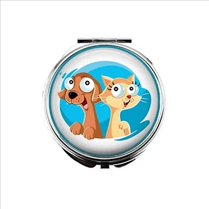 1 Cat Dog Portable Makeup Compact Double Magnifying Mirror! - Picture 1 of 2