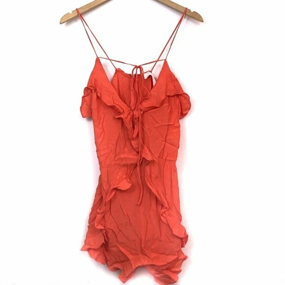 Romper ASTR cintura amarrada flutter sólido coral vermelho laranja sem mangas XS extra pequeno - Imagem 1 de 4