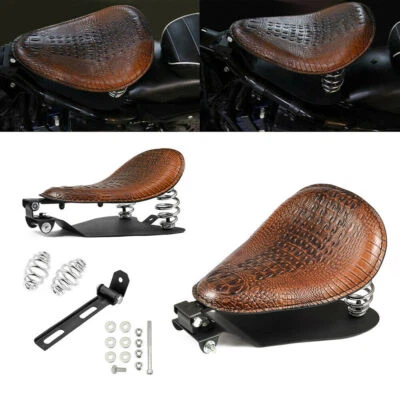 Alligator Motorcycle Leather Spring Solo Seat For Harley Softail Chopper Bobber Foto 1 de 4
