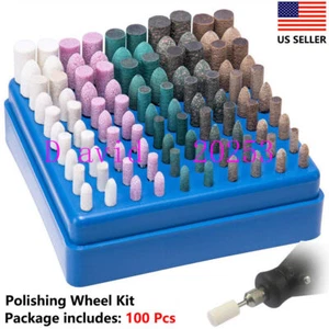 100Pc Rubber Wool Mount Grinding Stone Polishing Burr Point Wheel Kit For Dremel - Picture 1 of 24