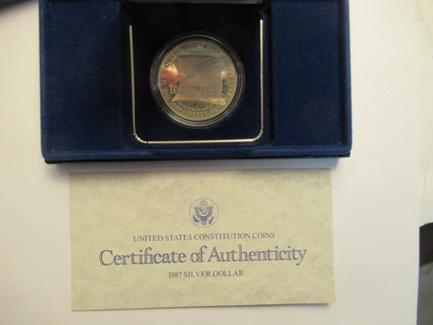 1987 US Mint Proof Silver Dollar Constitution, US Mint Package/ COA Cover