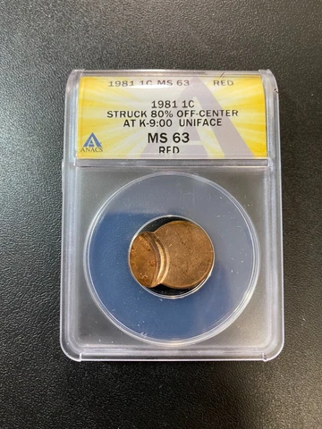 1981 MEMORIAL CENT MINT ERROR ANACS MS-63 RD - OFF CENTER - CERTIFIED SLAB - 1C Cover