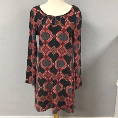 Aryeh Anthropologie Long Sleeve Gray Red Geometric Dress Size Large - Image 1 of 4