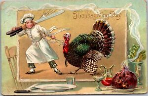 Postcard Thanksgiving Tuck 175 boy dressed as cook with exaggerated knife