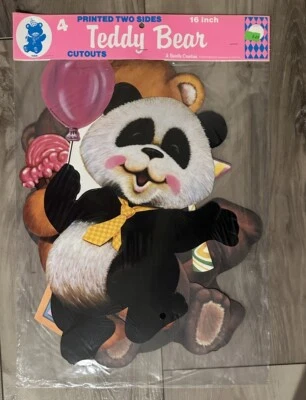 Osos de cumpleaños Beistle 1988 vintage 16" recorte 4ct decoraciones original sellado Foto 1 de 4