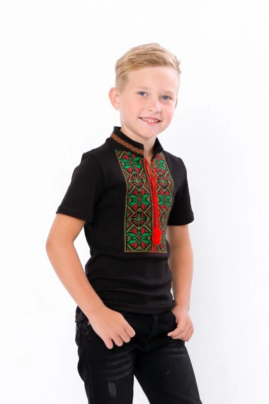 Black shirt for a boy with short sleeves, Vyshyvanka, t-shirt, cotton 100% - Image 1 of 1