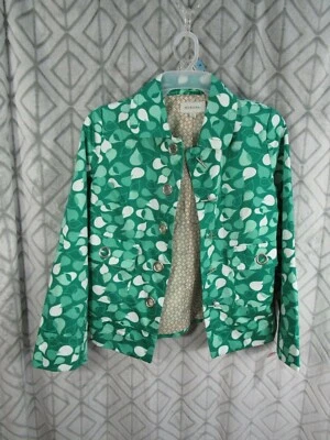New Merona Jacket Size M Green White Bar Hook Front Lined Long Sleeve Pockets  - Image 1 of 3