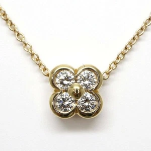 Tiffany & Co. 18k Yellow Gold .25tw Diamond Clover Necklace 16" Chain - Picture 1 of 8