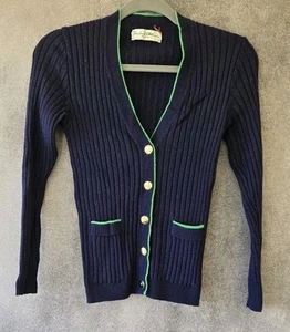 Vintage Bernhard Altmann Wien Strickjacke Pullover Goldknopf Blau Petite Small XS - Bild 1 von 11