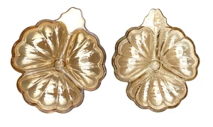Pair (2) Vintage MCM Jeannette Marigold Carnival Glass Clover Divided Dishes, 7" - Picture 1 of 15