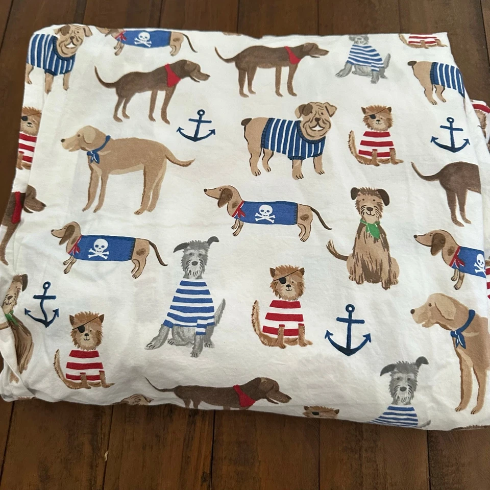  Sábana plana orgánica Pottery Barn Kids Chambray perro salado talla Queen algodón Foto 1 de 4