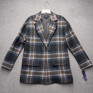 Pendleton Jacket Womens Medium Gray Plaid Wool Oversized Casual Blazer Lined - Picture 1 of 13