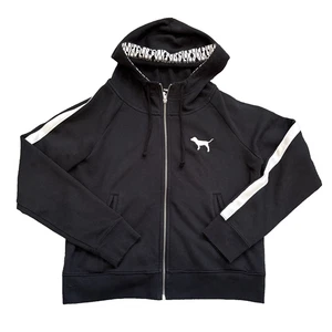 Victoria Secret PINK Zip Up Black Hoodie Dog Y2K Women Spell out “Pink” LOGO - Picture 1 of 19