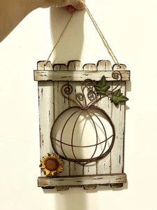 8.75 x 12.5 x 1.5” Metal and MDF with Wood Veneer Pumpkin Plq Sign Harvest Decor - Picture 1 of 5