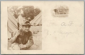 SOLDADO ESTADOUNIDENSE DE LA PRIMERA GUERRA MUNDIAL con rifle antigua foto real postal rppc - Imagen 1 de 2