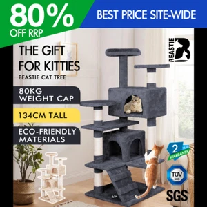 BEASTIE Cat Tree Scratching Post Scratcher Tower Condo House Furniture Wood 134 - Picture 1 of 32