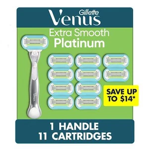 Venus Platinum Extra Smooth Metal Women's Razor Handle + 11 Cartridges - Picture 1 of 6