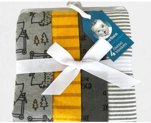 Gerber  Lot of 4  Hedgehog Explore Nature Flannel Blanket Baby Boy NWT  30 x 30 - Picture 1 of 1