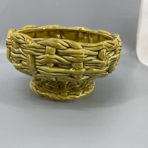 Vtg Brody Wicker Weave Pedestal Planter Ceramic Pottery N259 Harvest Gold Yellow - Picture 1 of 9