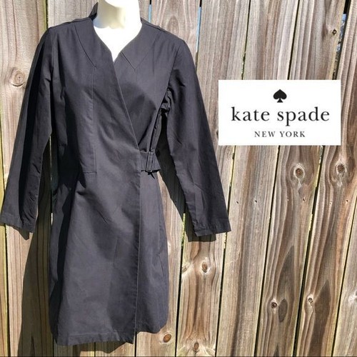 Kate Spade NWT Small Saturday Rain Trench Coat Jacket Black Wrap Top Long Sleeve