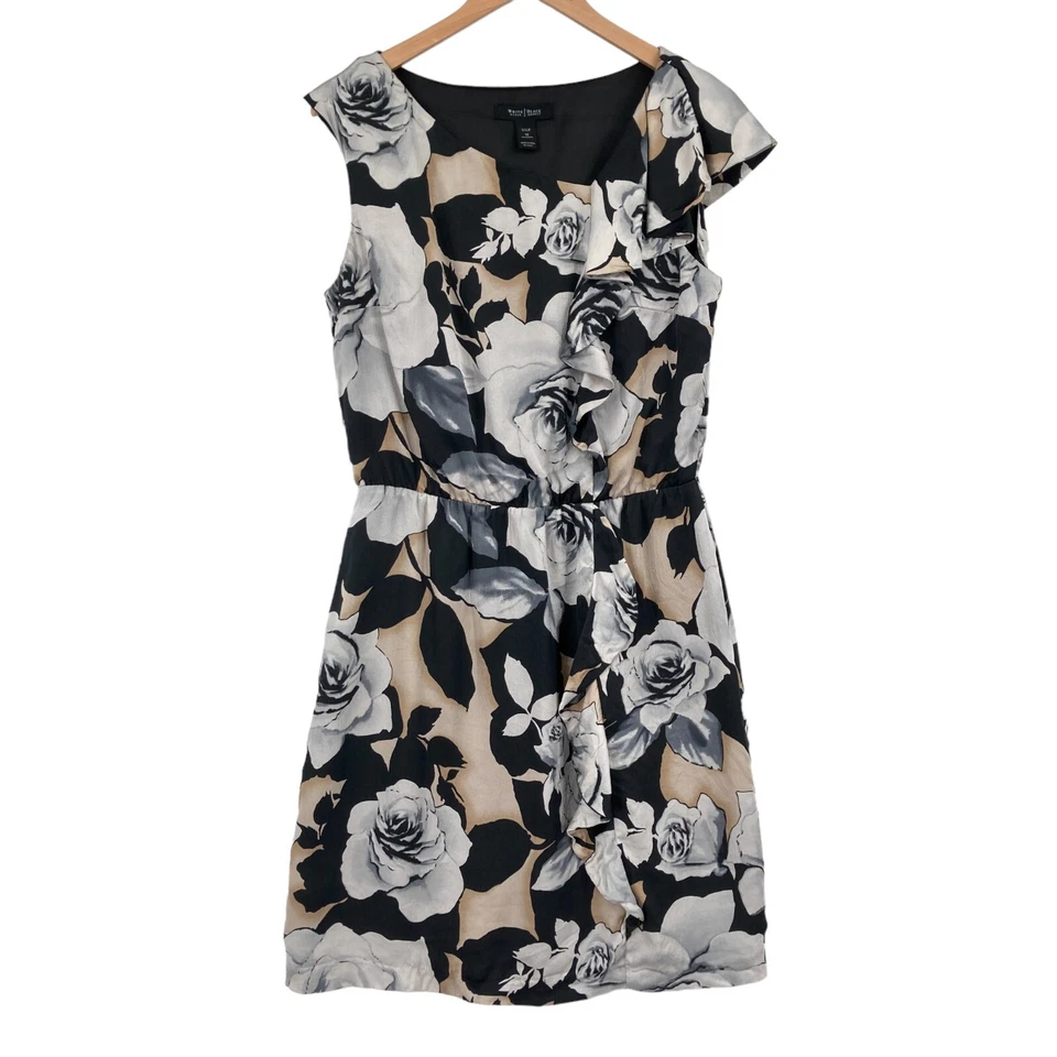 Vestido Vaina de Seda Martillada Mercado Negro Casa Blanca Para Mujer Talla 10 Negro Floral Foto 1 de 4