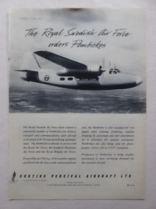 6/1954 PUB HUNTING PERCIVAL AIRCRAFT PEMBROKE ROYAL SWEDISH AIR FORCE AD - Imagen 1 de 1